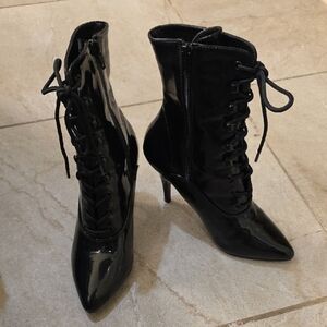 Black Lace-Up High Heel Boots